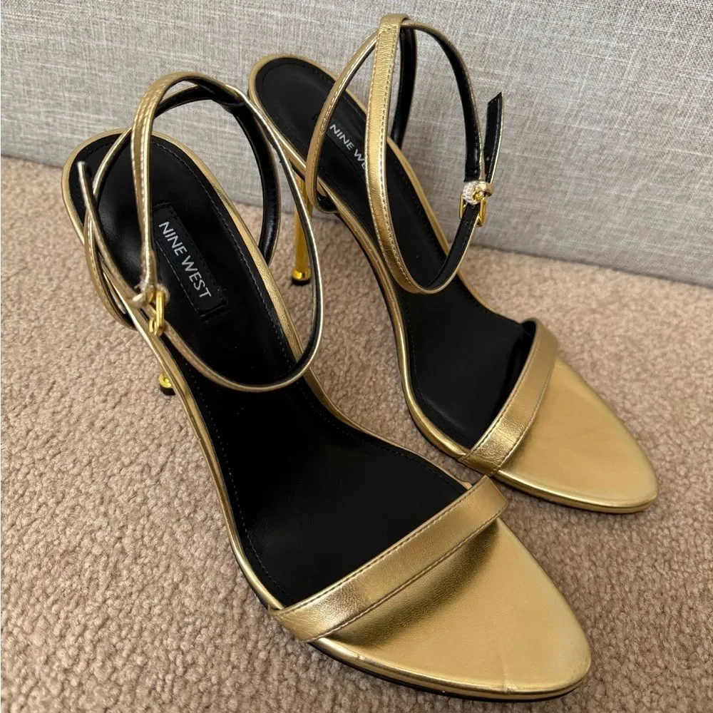 Nine West Women's Reina Ankle‎ Strap Sandal, SZ 10, Gold Metallic, Store Display